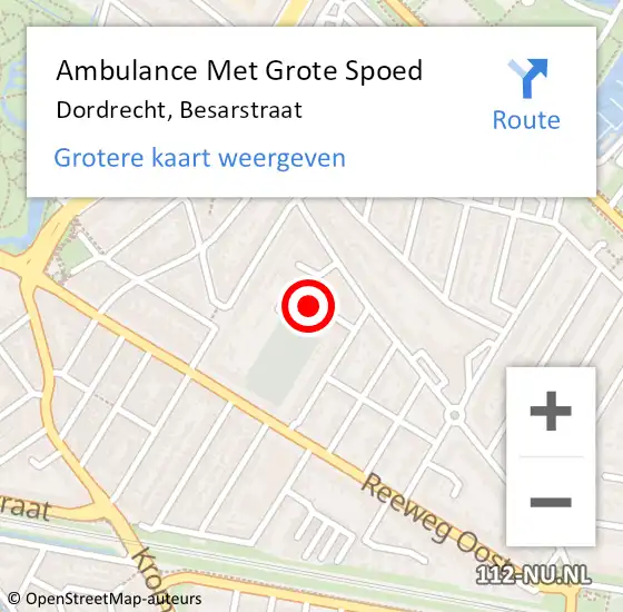 Locatie op kaart van de 112 melding: Ambulance Met Grote Spoed Naar Dordrecht, Besarstraat op 17 oktober 2024 19:23