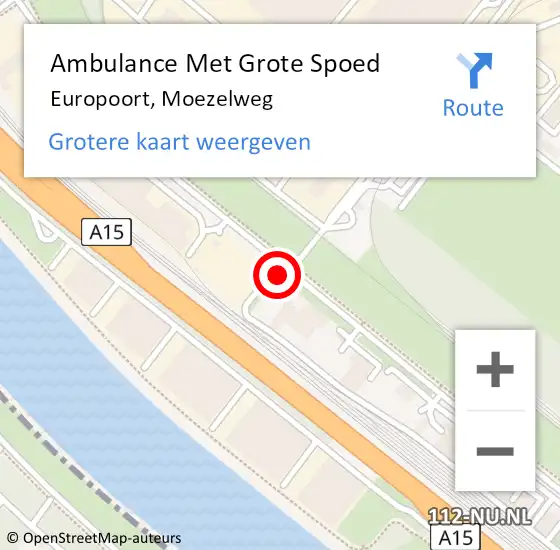 Locatie op kaart van de 112 melding: Ambulance Met Grote Spoed Naar Europoort, Moezelweg op 17 oktober 2024 19:26