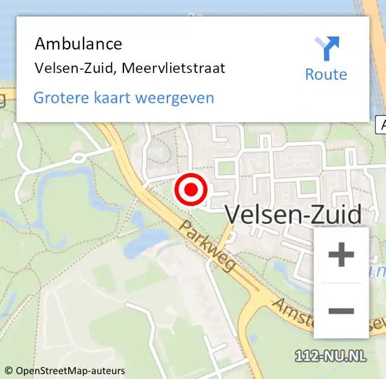 Locatie op kaart van de 112 melding: Ambulance Velsen-Zuid, Meervlietstraat op 17 oktober 2024 19:27