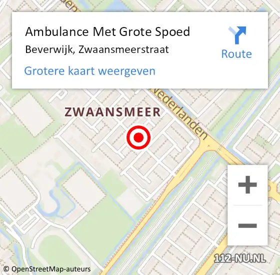 Locatie op kaart van de 112 melding: Ambulance Met Grote Spoed Naar Beverwijk, Zwaansmeerstraat op 17 oktober 2024 19:59