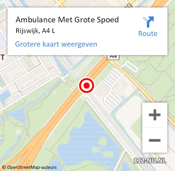 Locatie op kaart van de 112 melding: Ambulance Met Grote Spoed Naar Rijswijk, A4 R op 23 oktober 2014 19:18