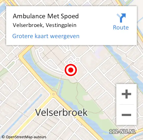 Locatie op kaart van de 112 melding: Ambulance Met Spoed Naar Velserbroek, Vestingplein op 17 oktober 2024 20:17