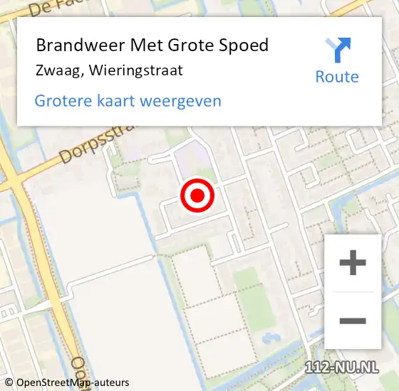 Locatie op kaart van de 112 melding: Brandweer Met Grote Spoed Naar Zwaag, Wieringstraat op 17 oktober 2024 20:20