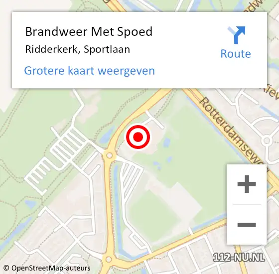 Locatie op kaart van de 112 melding: Brandweer Met Spoed Naar Ridderkerk, Sportlaan op 17 oktober 2024 20:25