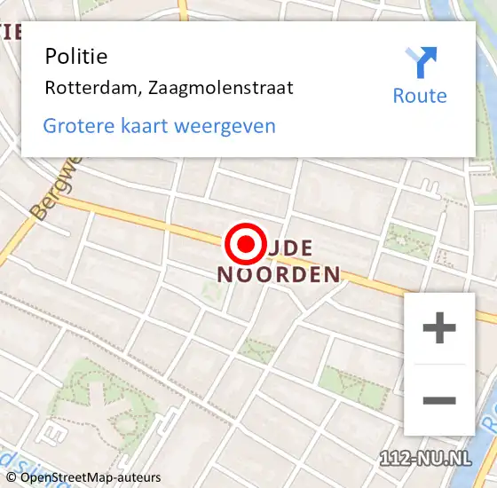 Locatie op kaart van de 112 melding: Politie Rotterdam, Zaagmolenstraat op 17 oktober 2024 20:43