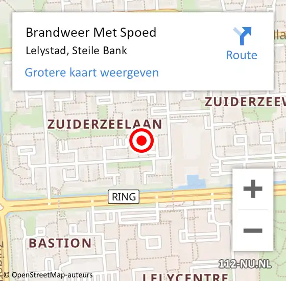 Locatie op kaart van de 112 melding: Brandweer Met Spoed Naar Lelystad, Steile Bank op 17 oktober 2024 21:09