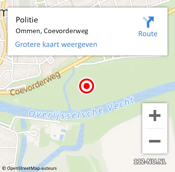 Locatie op kaart van de 112 melding: Politie Ommen, Coevorderweg op 17 oktober 2024 21:19