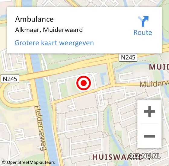 Locatie op kaart van de 112 melding: Ambulance Alkmaar, Muiderwaard op 17 oktober 2024 21:24