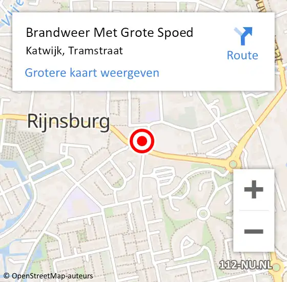 Locatie op kaart van de 112 melding: Brandweer Met Grote Spoed Naar Katwijk, Tramstraat op 17 oktober 2024 21:36