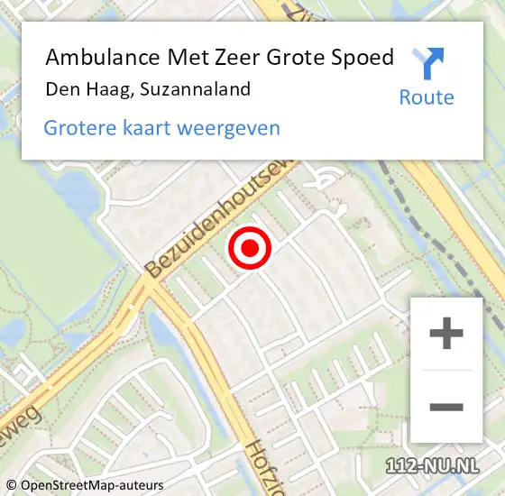 Locatie op kaart van de 112 melding: Ambulance Met Zeer Grote Spoed Naar Den Haag, Suzannaland op 17 oktober 2024 21:50