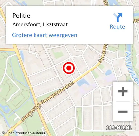 Locatie op kaart van de 112 melding: Politie Amersfoort, Lisztstraat op 17 oktober 2024 21:54