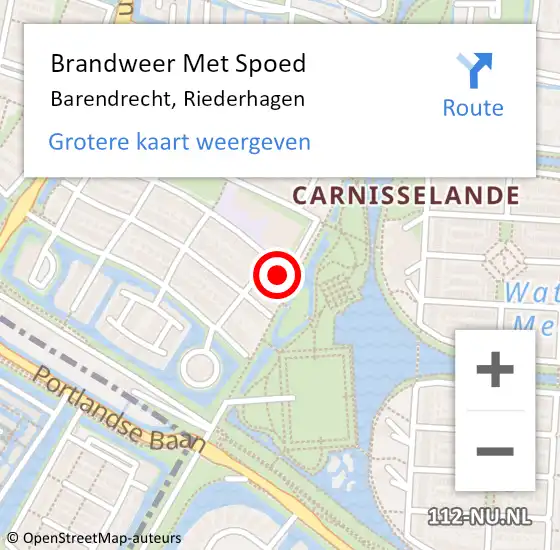 Locatie op kaart van de 112 melding: Brandweer Met Spoed Naar Barendrecht, Riederhagen op 17 oktober 2024 22:09