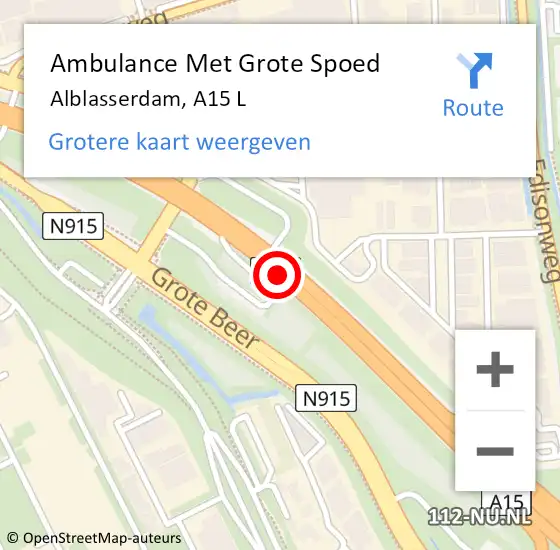 Locatie op kaart van de 112 melding: Ambulance Met Grote Spoed Naar Alblasserdam, A15 R hectometerpaal: 75,6 op 23 oktober 2014 19:29