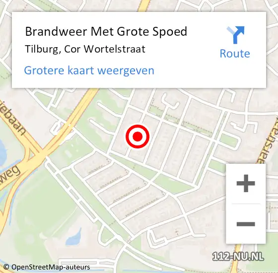 Locatie op kaart van de 112 melding: Brandweer Met Grote Spoed Naar Tilburg, Cor Wortelstraat op 17 oktober 2024 23:34