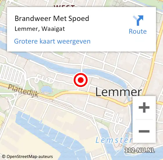 Locatie op kaart van de 112 melding: Brandweer Met Spoed Naar Lemmer, Waaigat op 18 oktober 2024 00:15