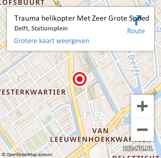 Locatie op kaart van de 112 melding: Trauma helikopter Met Zeer Grote Spoed Naar Delft, Stationsplein op 18 oktober 2024 00:23