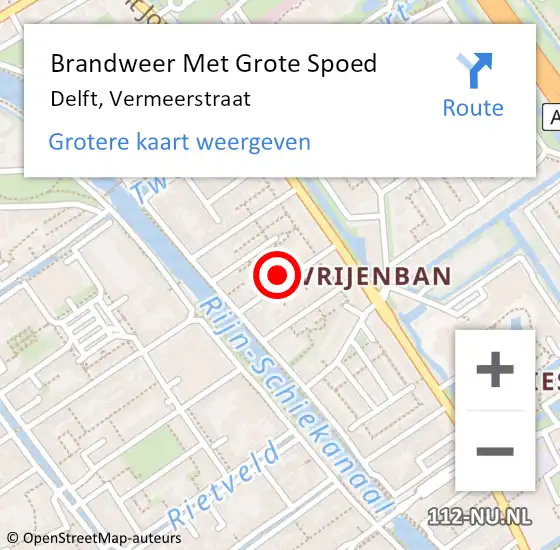 Locatie op kaart van de 112 melding: Brandweer Met Grote Spoed Naar Delft, Vermeerstraat op 18 oktober 2024 00:48