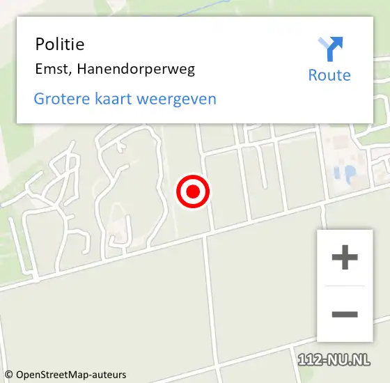 Locatie op kaart van de 112 melding: Politie Emst, Hanendorperweg op 18 oktober 2024 01:05