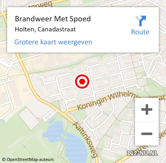 Locatie op kaart van de 112 melding: Brandweer Met Spoed Naar Holten, Canadastraat op 18 oktober 2024 01:13