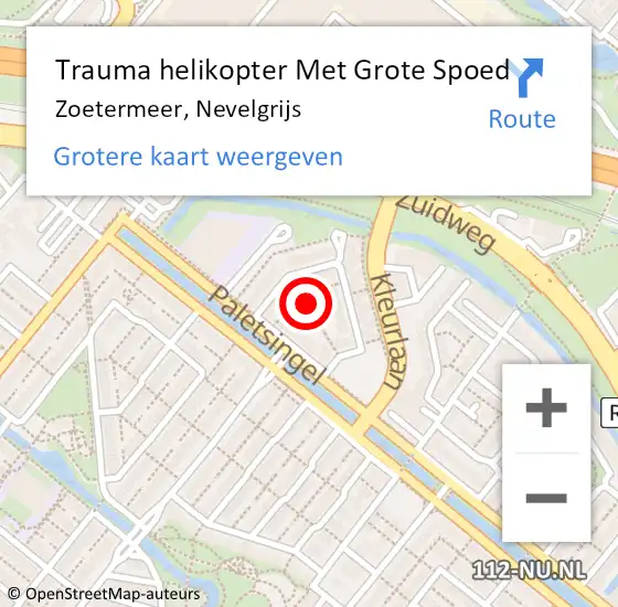 Locatie op kaart van de 112 melding: Trauma helikopter Met Grote Spoed Naar Zoetermeer, Nevelgrijs op 18 oktober 2024 01:47