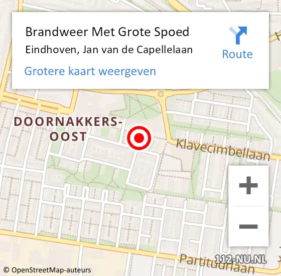 Locatie op kaart van de 112 melding: Brandweer Met Grote Spoed Naar Eindhoven, Jan van de Capellelaan op 18 oktober 2024 02:15