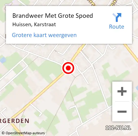 Locatie op kaart van de 112 melding: Brandweer Met Grote Spoed Naar Huissen, Karstraat op 18 oktober 2024 02:20