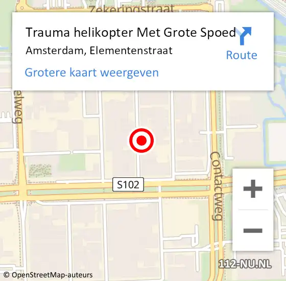 Locatie op kaart van de 112 melding: Trauma helikopter Met Grote Spoed Naar Amsterdam, Elementenstraat op 18 oktober 2024 02:21