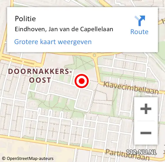 Locatie op kaart van de 112 melding: Politie Eindhoven, Jan van de Capellelaan op 18 oktober 2024 02:24