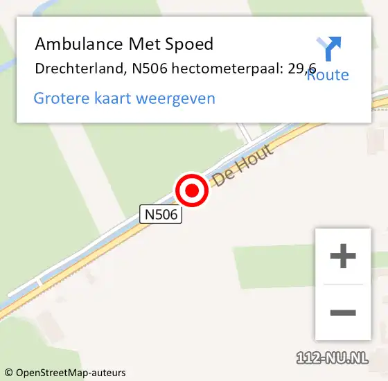 Locatie op kaart van de 112 melding: Ambulance Met Spoed Naar Drechterland, N506 hectometerpaal: 29,6 op 18 oktober 2024 02:42