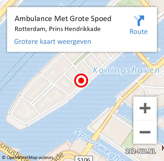 Locatie op kaart van de 112 melding: Ambulance Met Grote Spoed Naar Rotterdam, Prins Hendrikkade op 18 oktober 2024 03:12