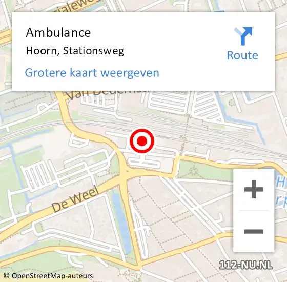 Locatie op kaart van de 112 melding: Ambulance Hoorn, Stationsweg op 18 oktober 2024 03:15