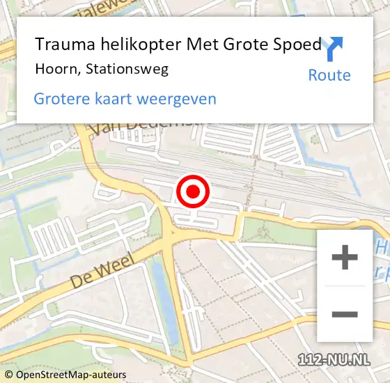 Locatie op kaart van de 112 melding: Trauma helikopter Met Grote Spoed Naar Hoorn, Stationsweg op 18 oktober 2024 03:19