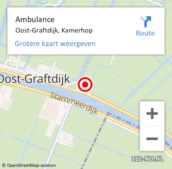 Locatie op kaart van de 112 melding: Ambulance Oost-Graftdijk, Kamerhop op 18 oktober 2024 04:24