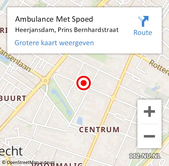 Locatie op kaart van de 112 melding: Ambulance Met Spoed Naar Heerjansdam, Prins Bernhardstraat op 18 oktober 2024 04:40