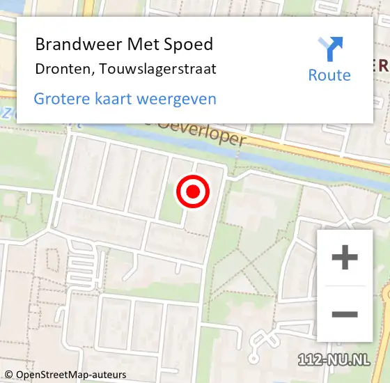 Locatie op kaart van de 112 melding: Brandweer Met Spoed Naar Dronten, Touwslagerstraat op 18 oktober 2024 04:58