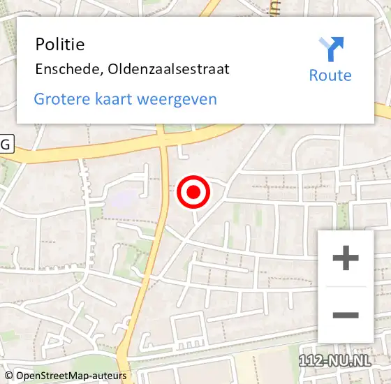 Locatie op kaart van de 112 melding: Politie Enschede, Oldenzaalsestraat op 18 oktober 2024 04:58