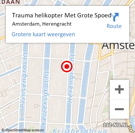 Locatie op kaart van de 112 melding: Trauma helikopter Met Grote Spoed Naar Amsterdam, Herengracht op 18 oktober 2024 06:14