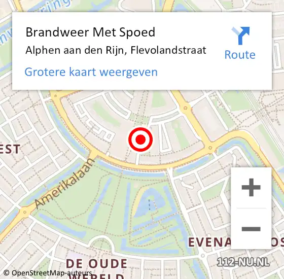 Locatie op kaart van de 112 melding: Brandweer Met Spoed Naar Alphen aan den Rijn, Flevolandstraat op 18 oktober 2024 06:51