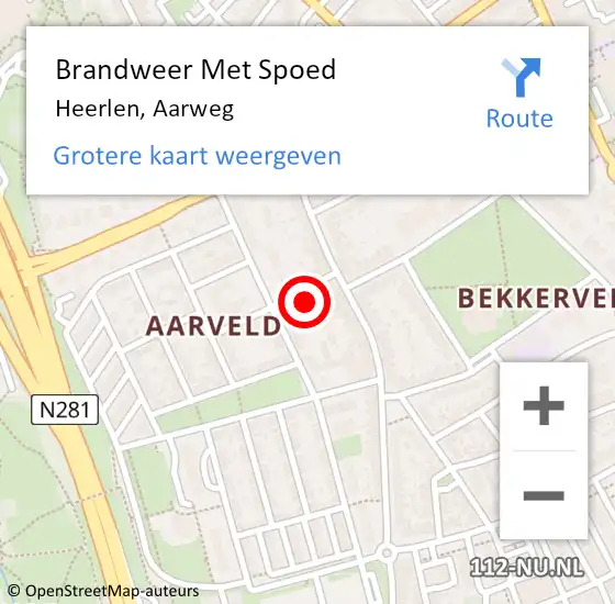 Locatie op kaart van de 112 melding: Brandweer Met Spoed Naar Heerlen, Aarweg op 18 oktober 2024 06:53