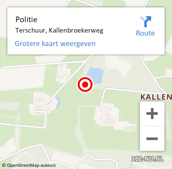 Locatie op kaart van de 112 melding: Politie Terschuur, Kallenbroekerweg op 18 oktober 2024 07:10