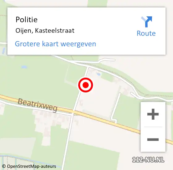 Locatie op kaart van de 112 melding: Politie Oijen, Kasteelstraat op 18 oktober 2024 07:43