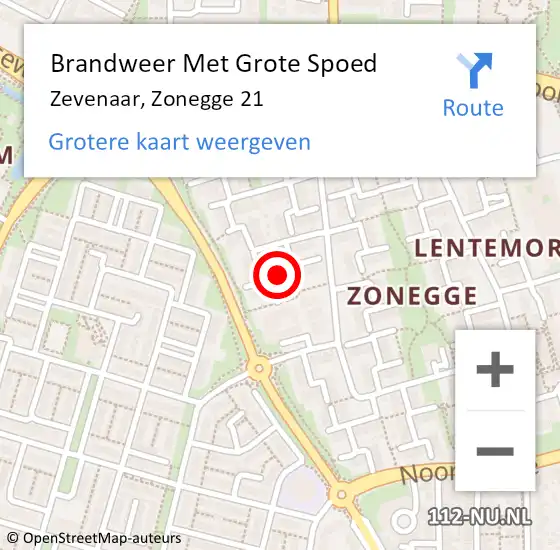 Locatie op kaart van de 112 melding: Brandweer Met Grote Spoed Naar Zevenaar, Zonegge 21 op 18 oktober 2024 07:49