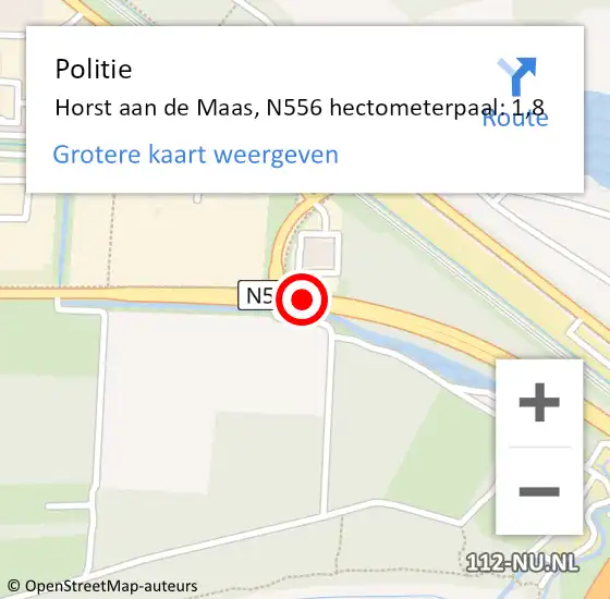 Locatie op kaart van de 112 melding: Politie Horst aan de Maas, N556 hectometerpaal: 1,8 op 18 oktober 2024 07:58