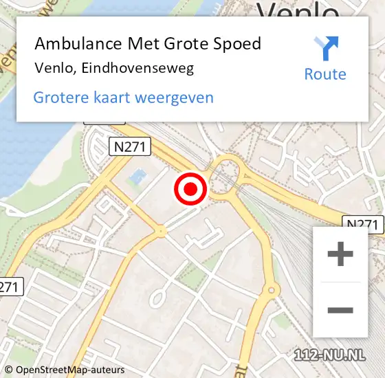 Locatie op kaart van de 112 melding: Ambulance Met Grote Spoed Naar Venlo, Eindhovenseweg op 18 oktober 2024 07:58