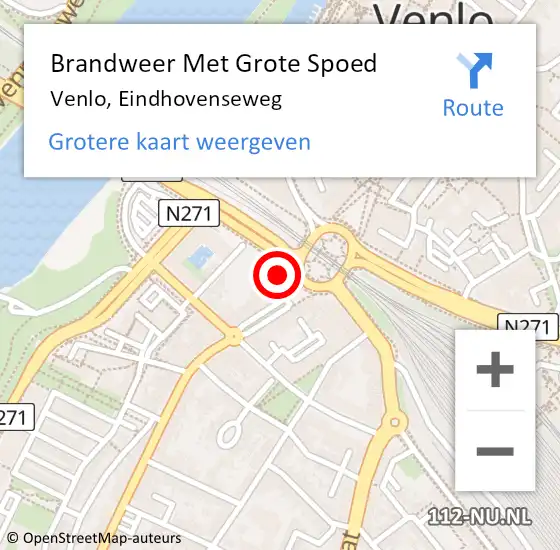 Locatie op kaart van de 112 melding: Brandweer Met Grote Spoed Naar Venlo, Eindhovenseweg op 18 oktober 2024 07:59