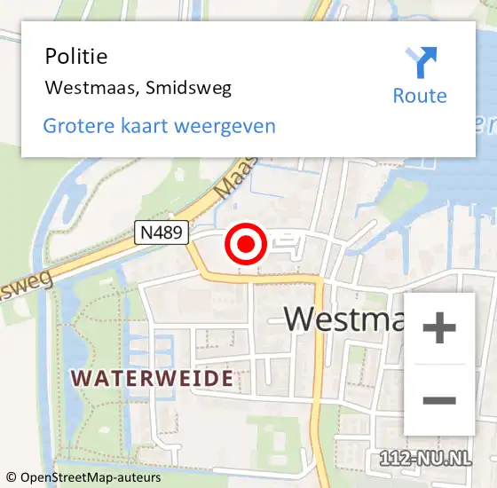 Locatie op kaart van de 112 melding: Politie Westmaas, Smidsweg op 18 oktober 2024 08:01