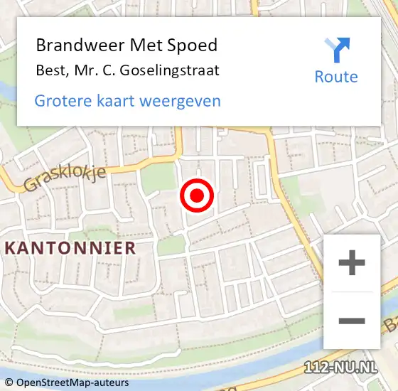 Locatie op kaart van de 112 melding: Brandweer Met Spoed Naar Best, Mr. C. Goselingstraat op 18 oktober 2024 08:10