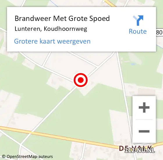 Locatie op kaart van de 112 melding: Brandweer Met Grote Spoed Naar Lunteren, Koudhoornweg op 18 oktober 2024 08:12