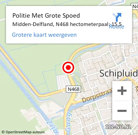 Locatie op kaart van de 112 melding: Politie Met Grote Spoed Naar Midden-Delfland, N468 hectometerpaal: 15,5 op 18 oktober 2024 08:56