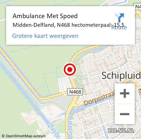 Locatie op kaart van de 112 melding: Ambulance Met Spoed Naar Midden-Delfland, N468 hectometerpaal: 15,5 op 18 oktober 2024 08:57